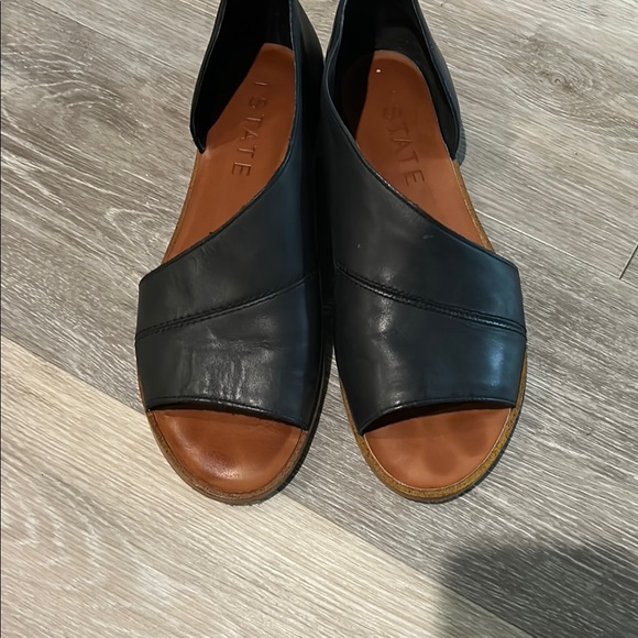 1. State Black Open-Toe Leather Flats - Picture 2 of 6